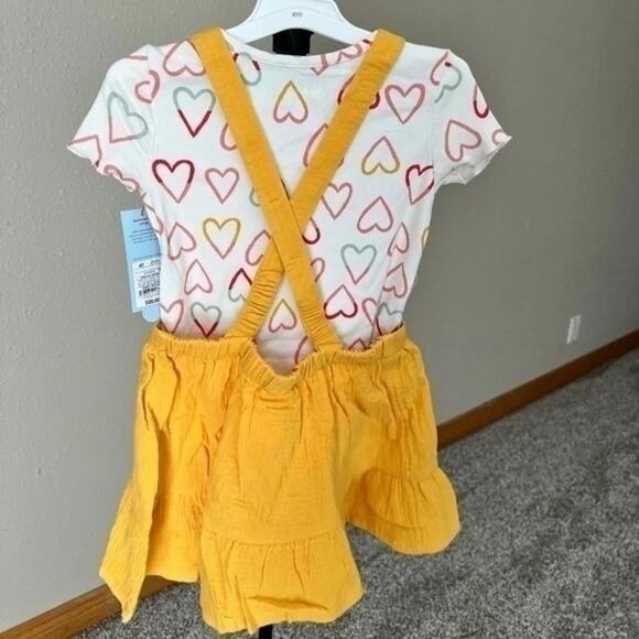 Adorable!  - Cat & Jack 2-Piece Yellow Gauze Bib Dress & Heart Top Set Size 4T - Picture 4 of 9